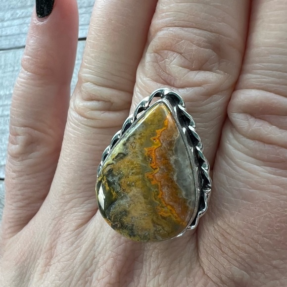 🌷Sterling Silver 925 Bumblebee Jasper Ring Size 8.75 Handmade New - Picture 5 of 10
